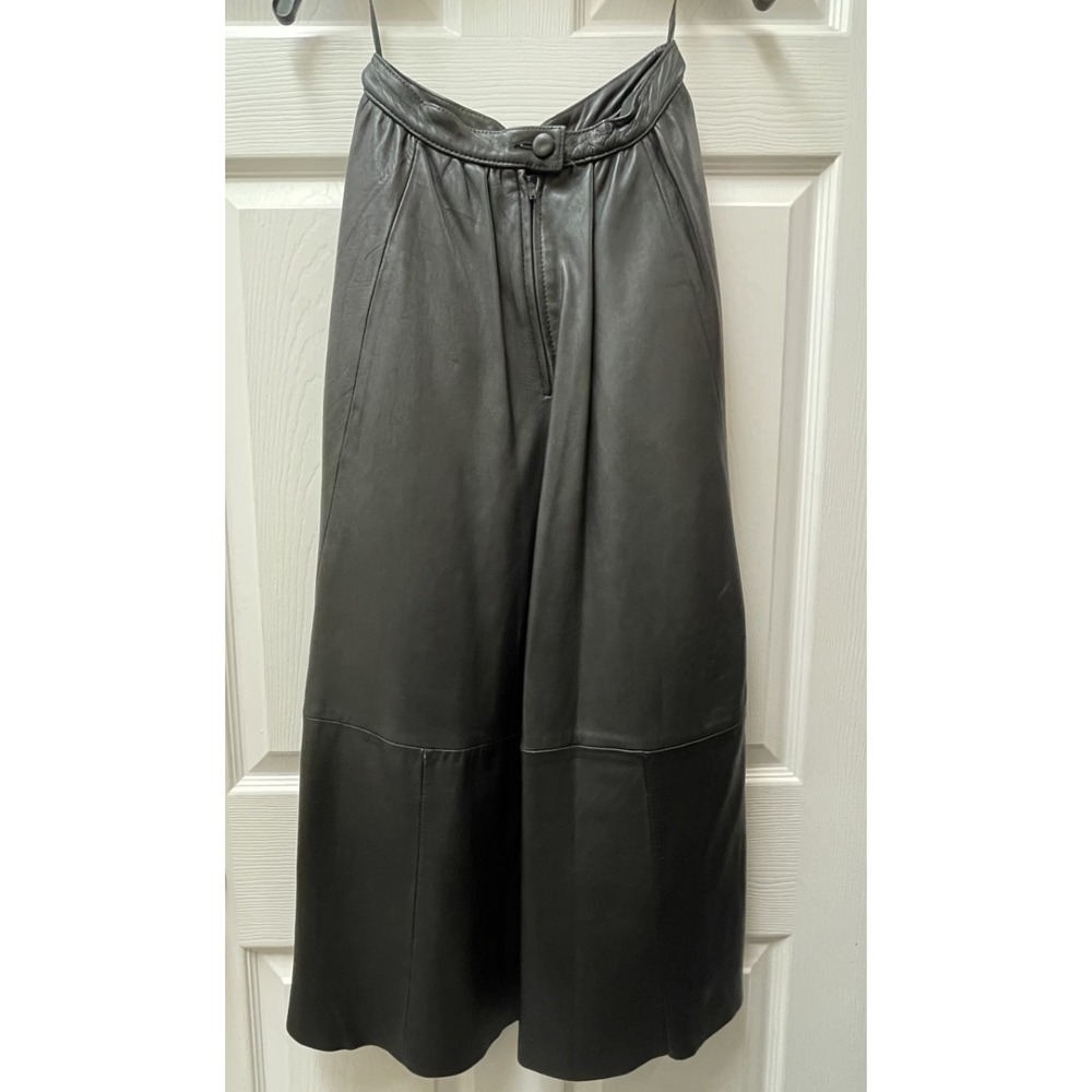 Vintage German Size 36 (4) Black Leather Maxi Pieced Circle Skirt - Picture 2 of 12